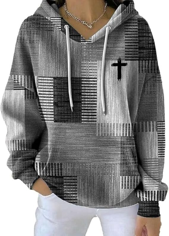 Women's Plaid 3D Digital Print Hoodie Casual Sweatshirt