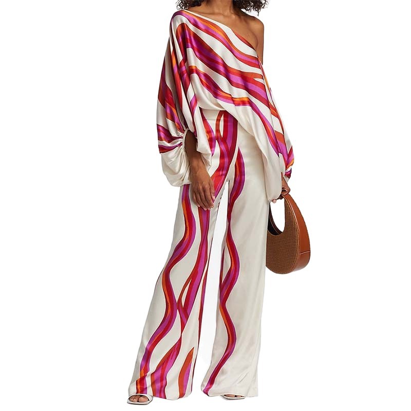 Women's Casual Batwing Sleeve Solid Color Two-Piece Pants Set