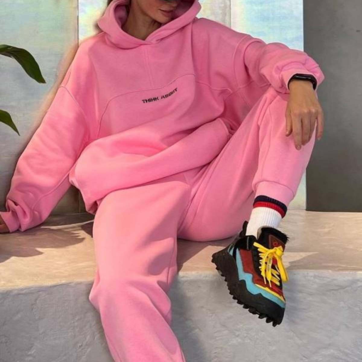 Women's Hooded Print Sweatshirt and Pants Set Casual Sportswear
