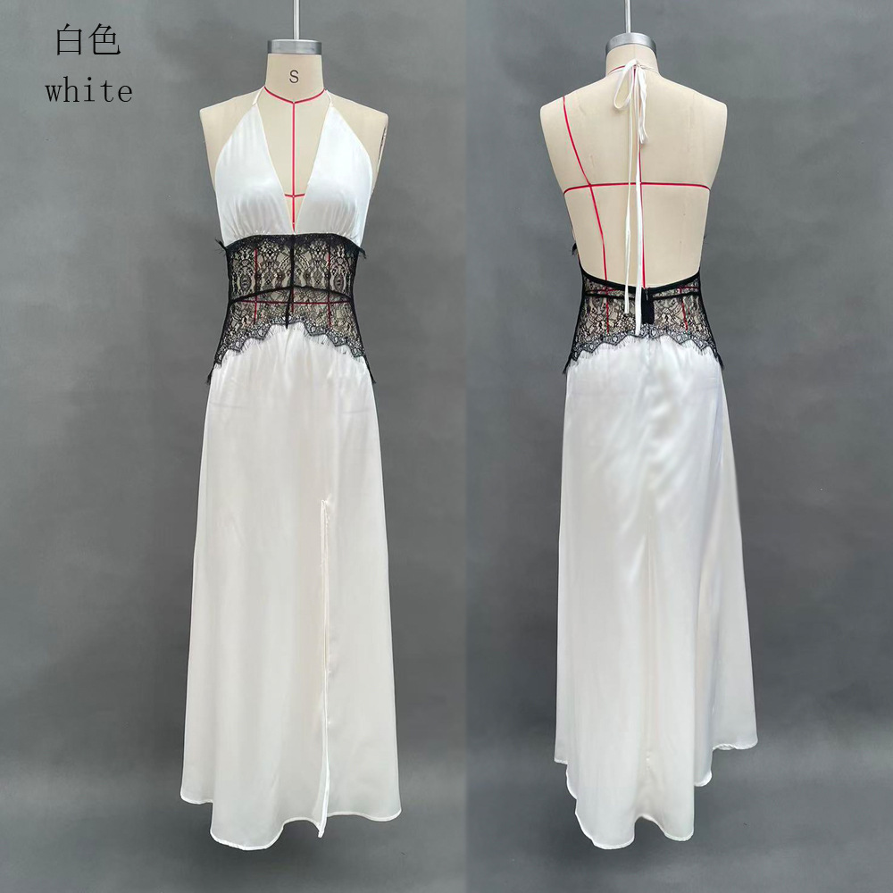 Women's Deep V Lace Sheer Backless Long Dress