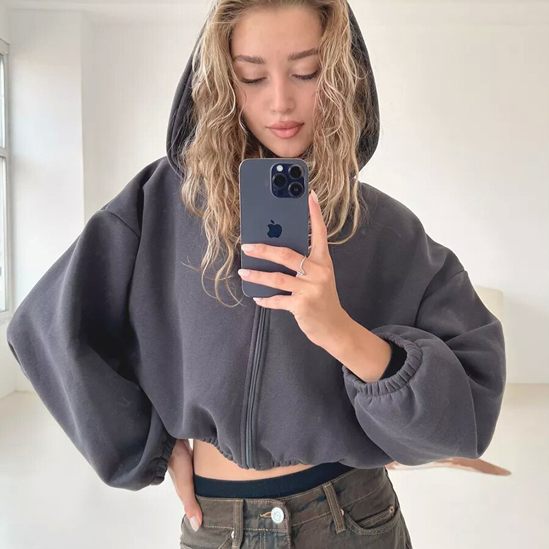 Women's Hooded Zip-Up Sweatshirt Long Sleeve Cotton Blend