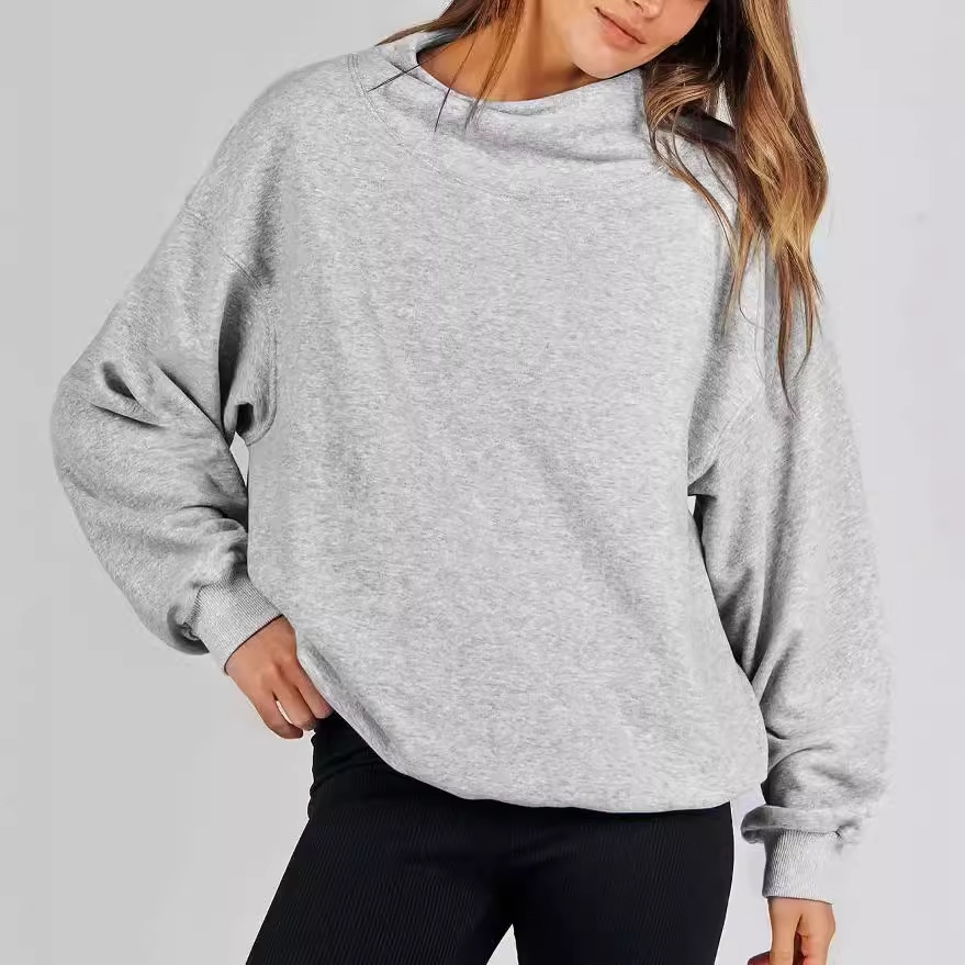 Women's Solid Color Stand Collar Pullover Sweatshirt