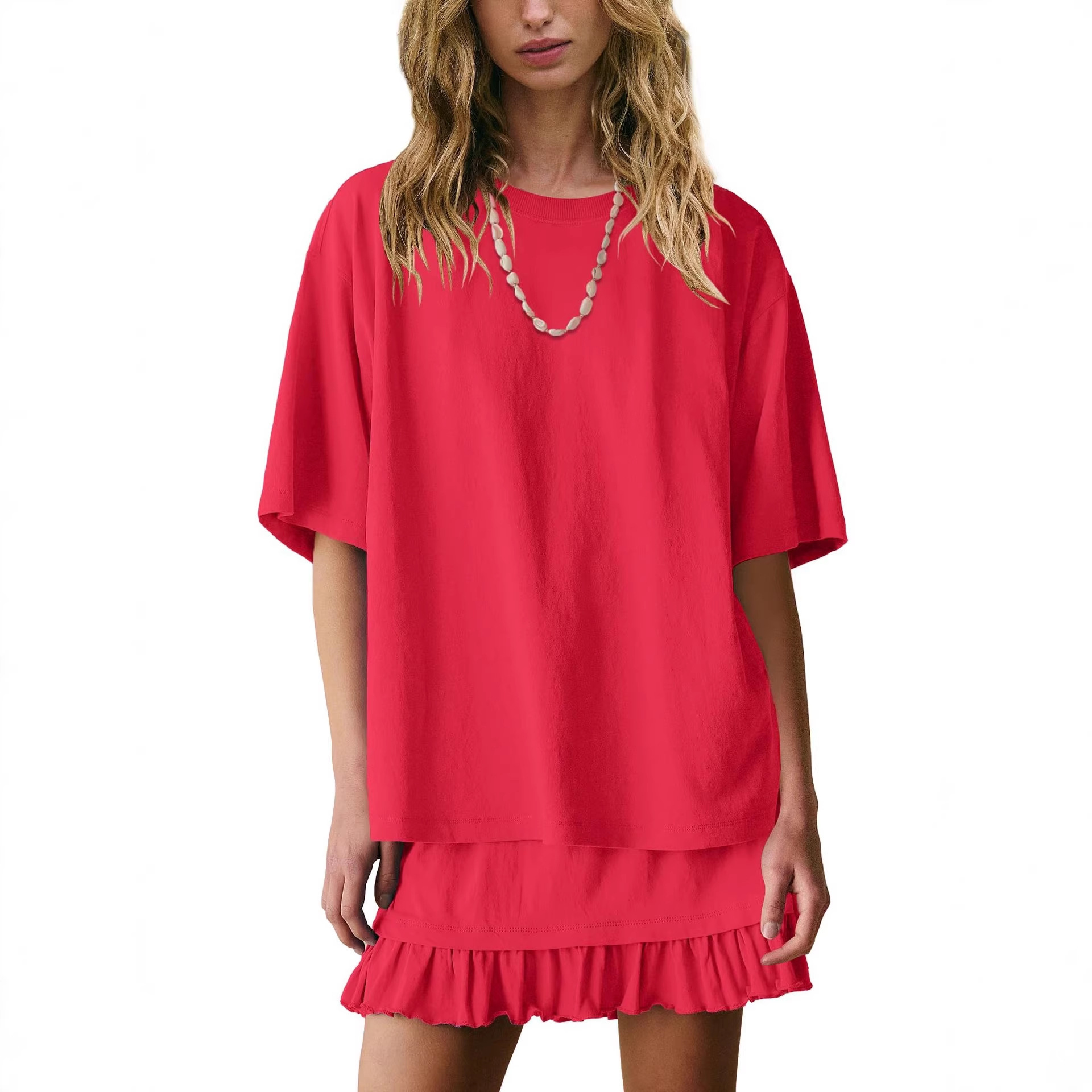 Women's Solid Color Loose Fit Casual Two-Piece Pajama Set with Ruched Detail