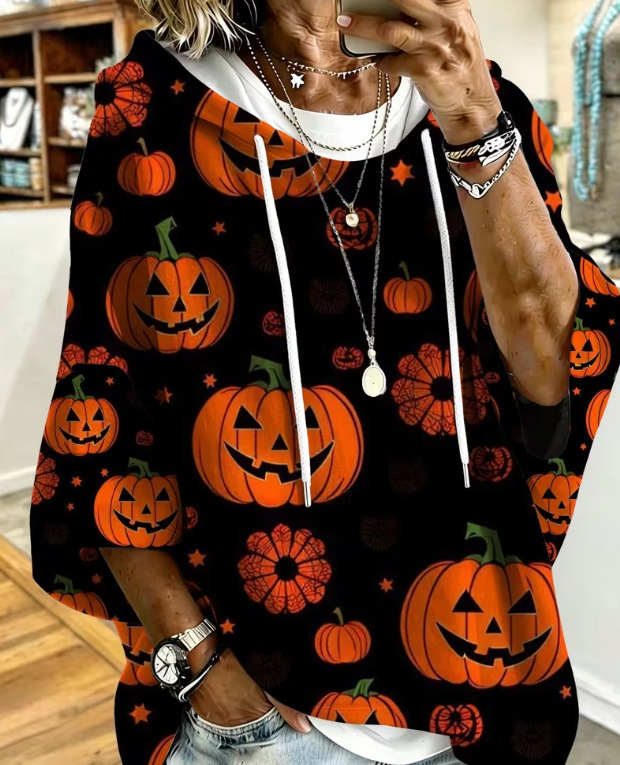 Women's Halloween Skull Pumpkin Print Casual Sweatshirt