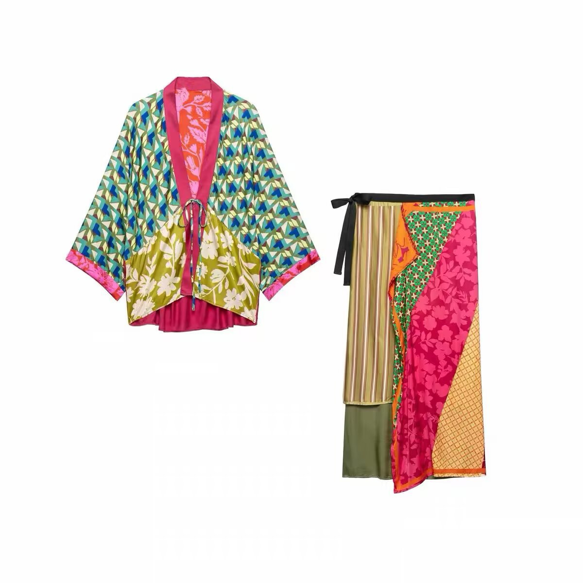 Printed Vacation Shirt and Midi Skirt Set