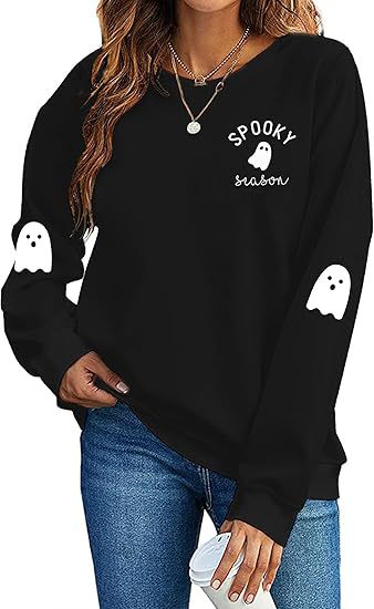 Women's Halloween Ghost Pumpkin Bat Print Crewneck Sweatshirt