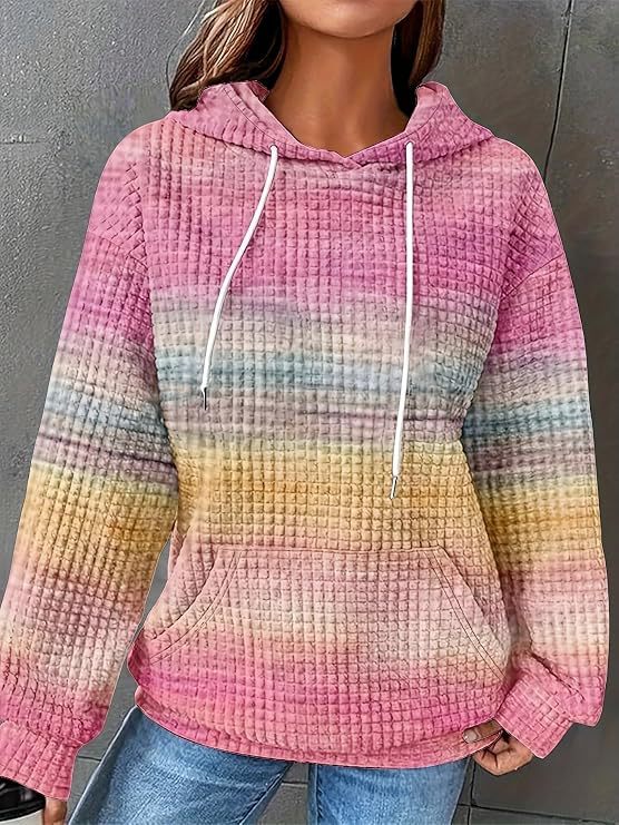 Women's Colorful Waffle Print Casual Hoodie