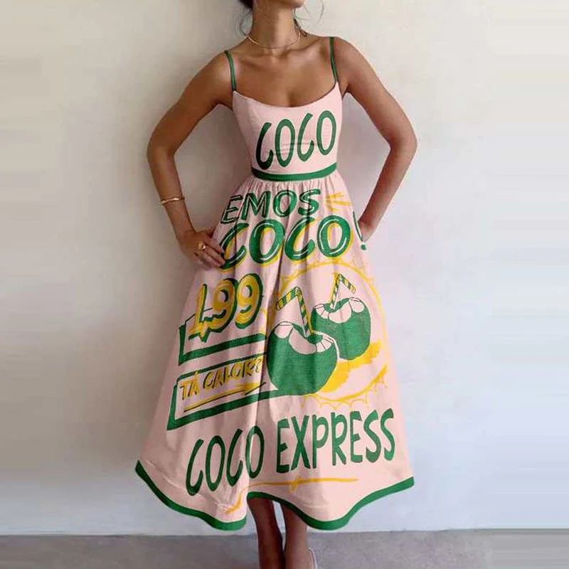 Women's Printed Sleeveless Ruched Waist Long Dress