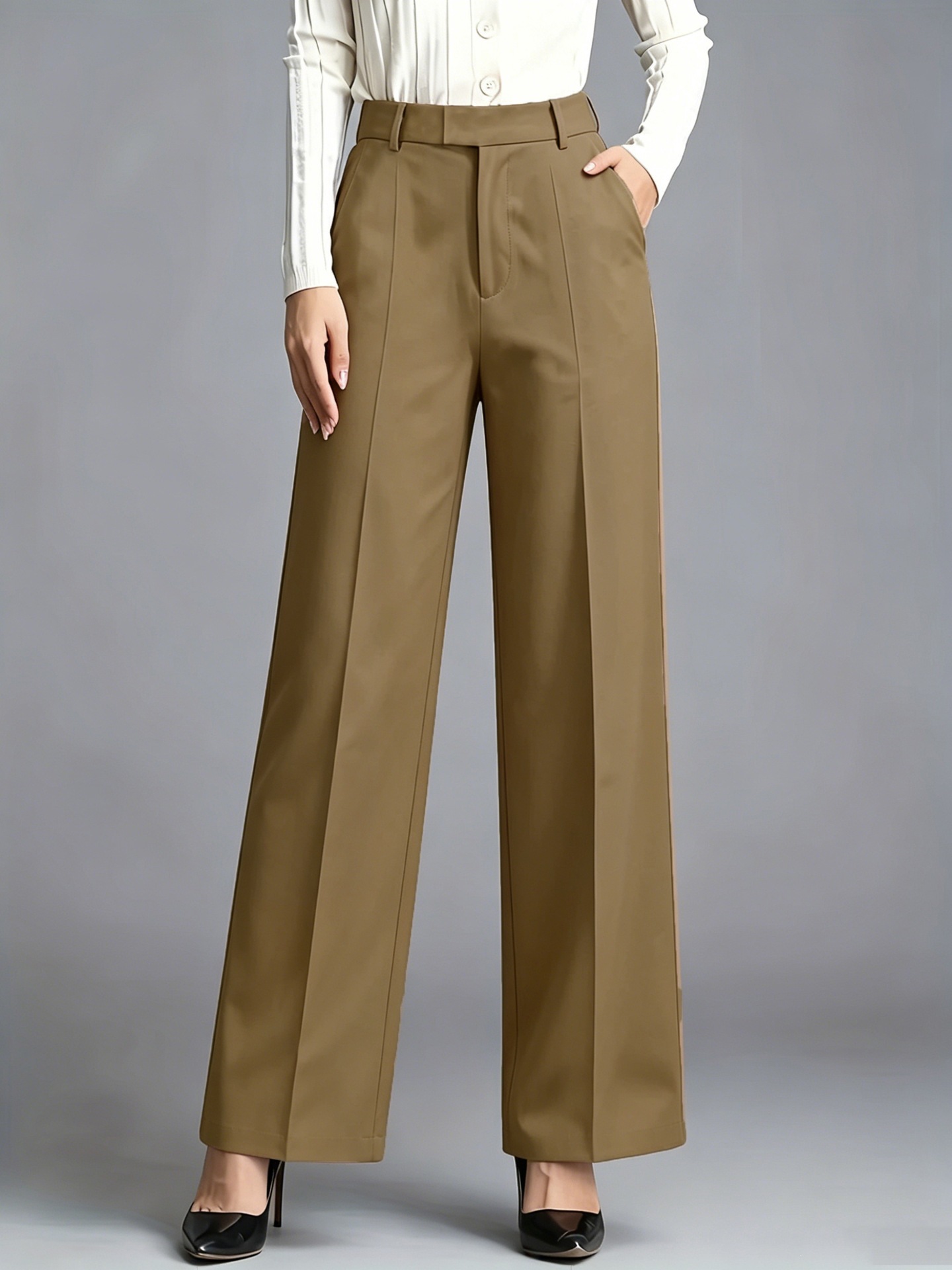 High-Waist Straight-Leg Drapey Dress Pants for Work