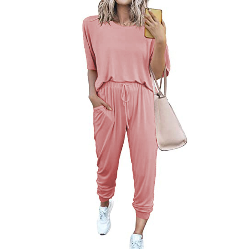 Women's Solid Color Short Sleeve Casual Two-Piece Set