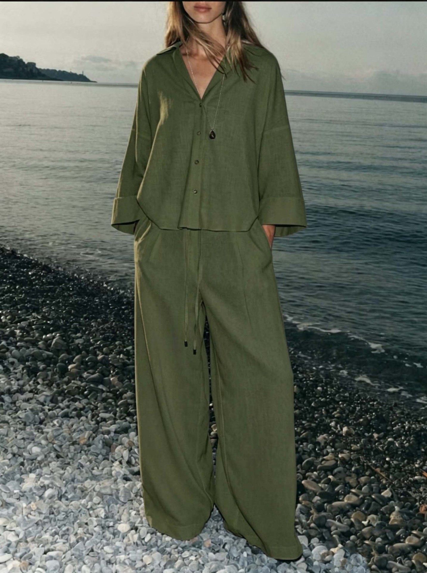Women's Solid Color Shirt and Pants Set Casual Cotton Blend