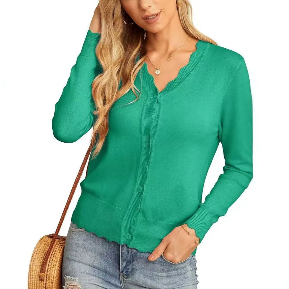 Lightweight Ruffle Trim Short Knit Cardigan