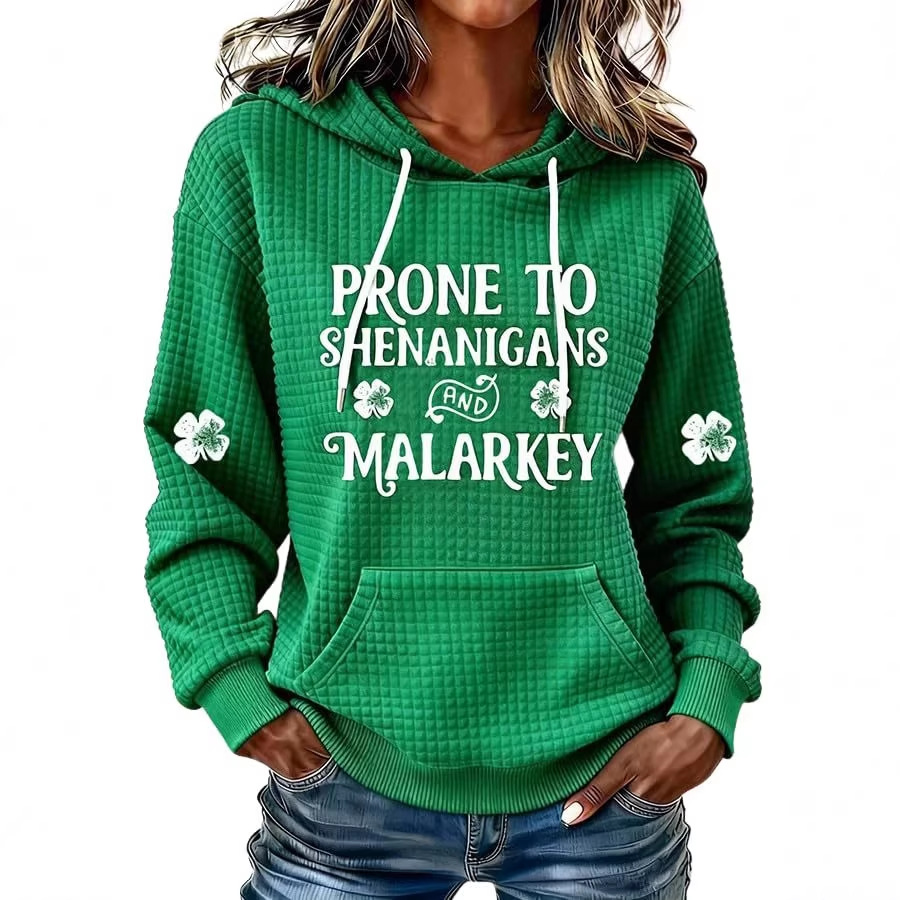 Women's Clover Cross Letter Print Hoodie