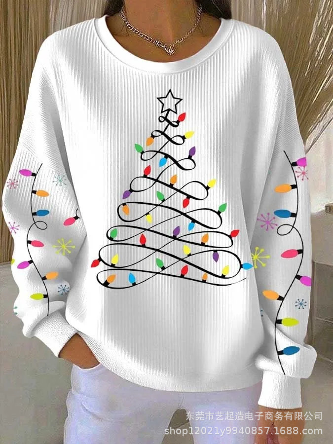 Women's Pumpkin Christmas Tree Bow Print Crewneck Sweatshirt