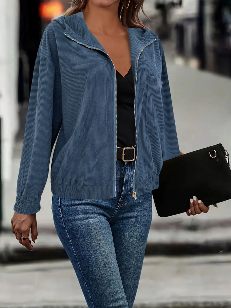 Solid Color Zip-Up Hoodie Casual Comfortable Jacket Top