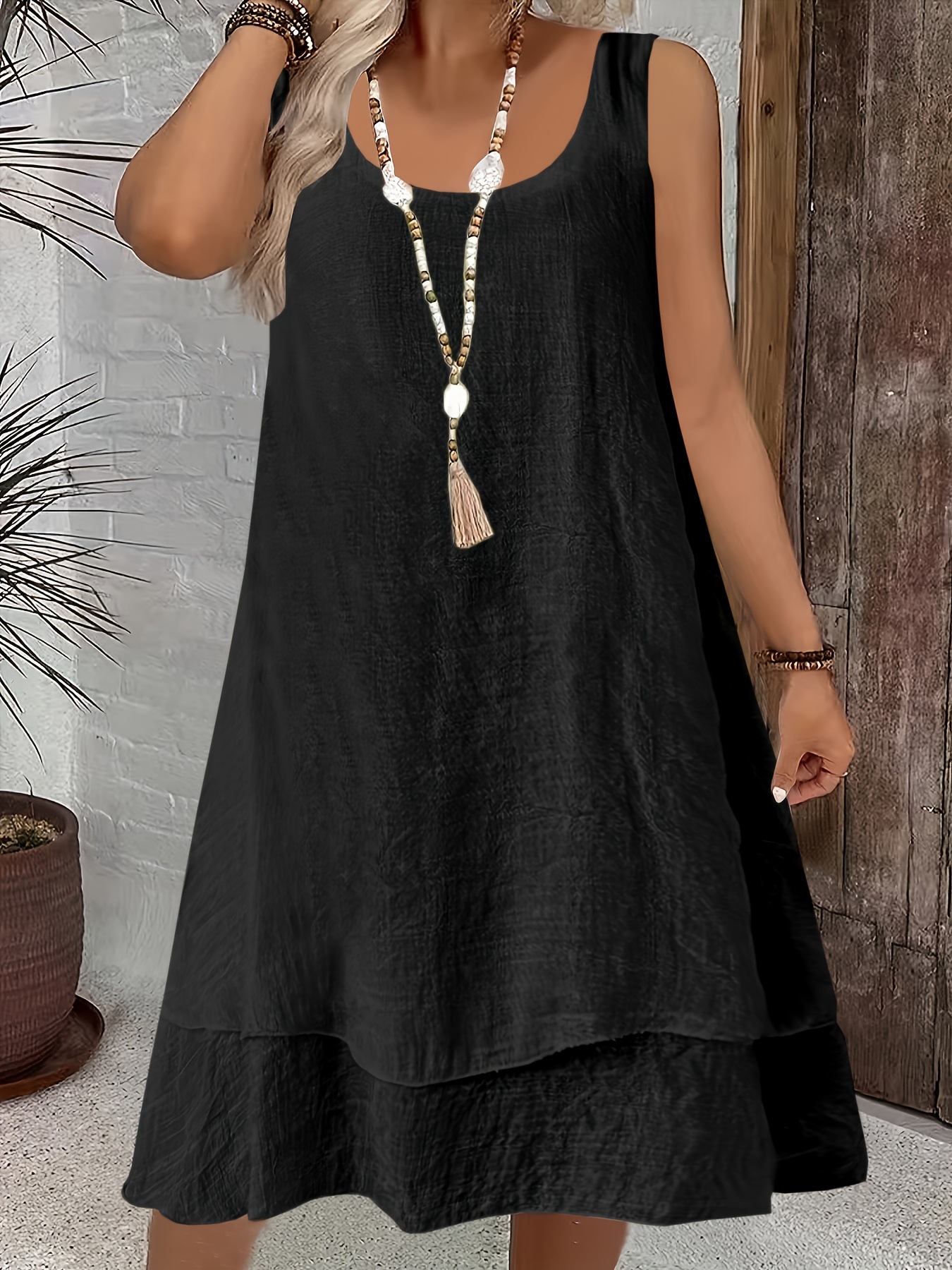 Women's Sleeveless Round Neck Two-Layer Solid Color Loose Casual Vest