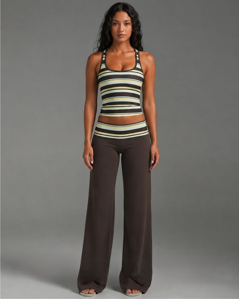 Women's Sleeveless U-Neck Striped Top and Pants Set