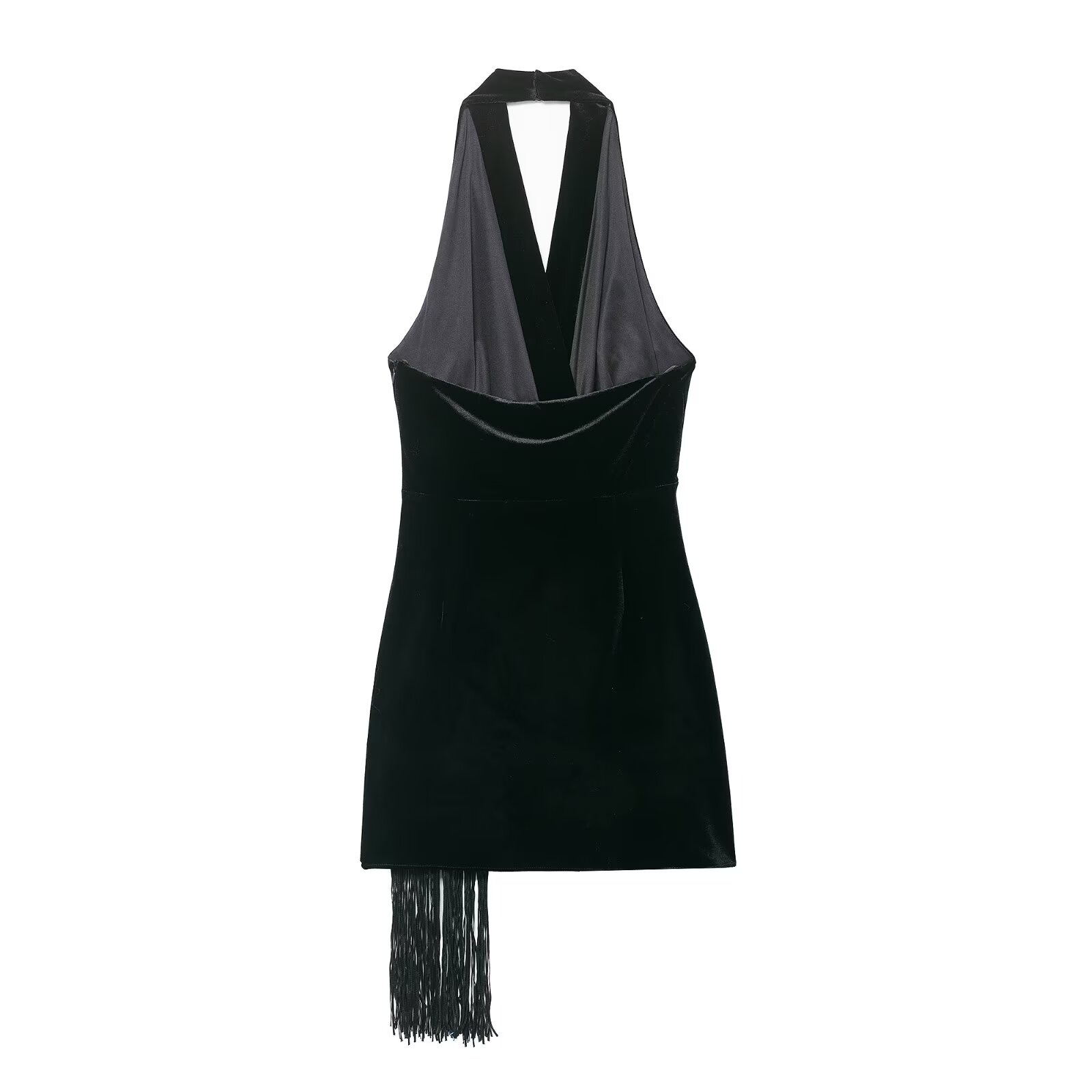 Elegant Fringe Velvet Short Dress with V-Neck and High Waist