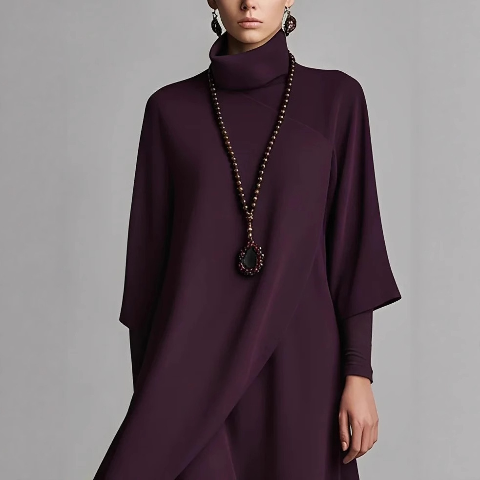 Women's Long Sleeve Loose Embroidered Irregular Waist Dress