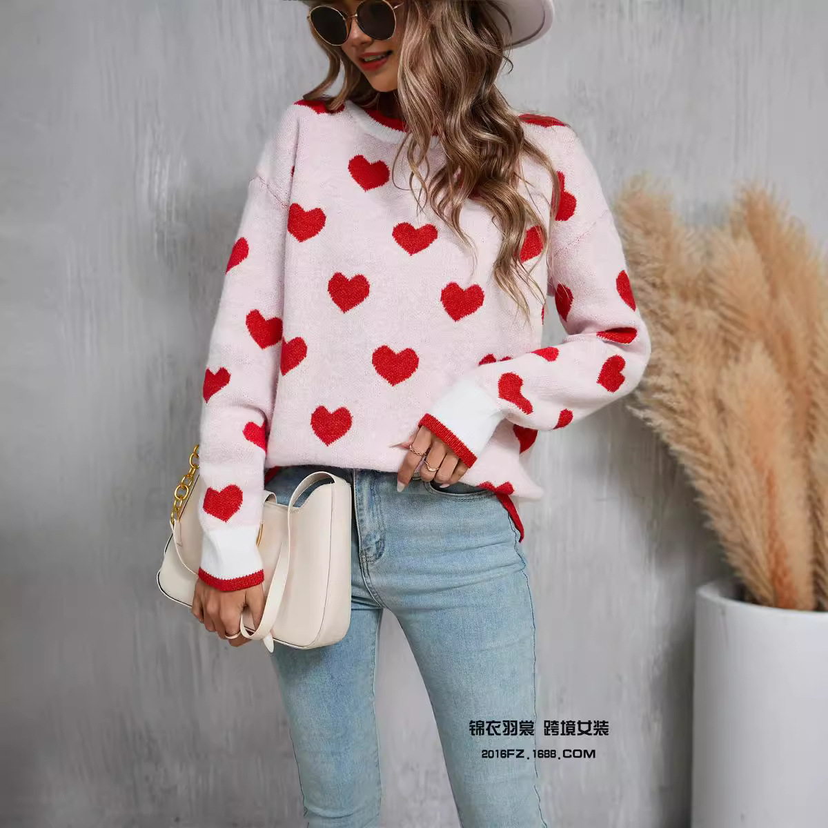 Heart Colorblock Long-Sleeve Knit Sweater
