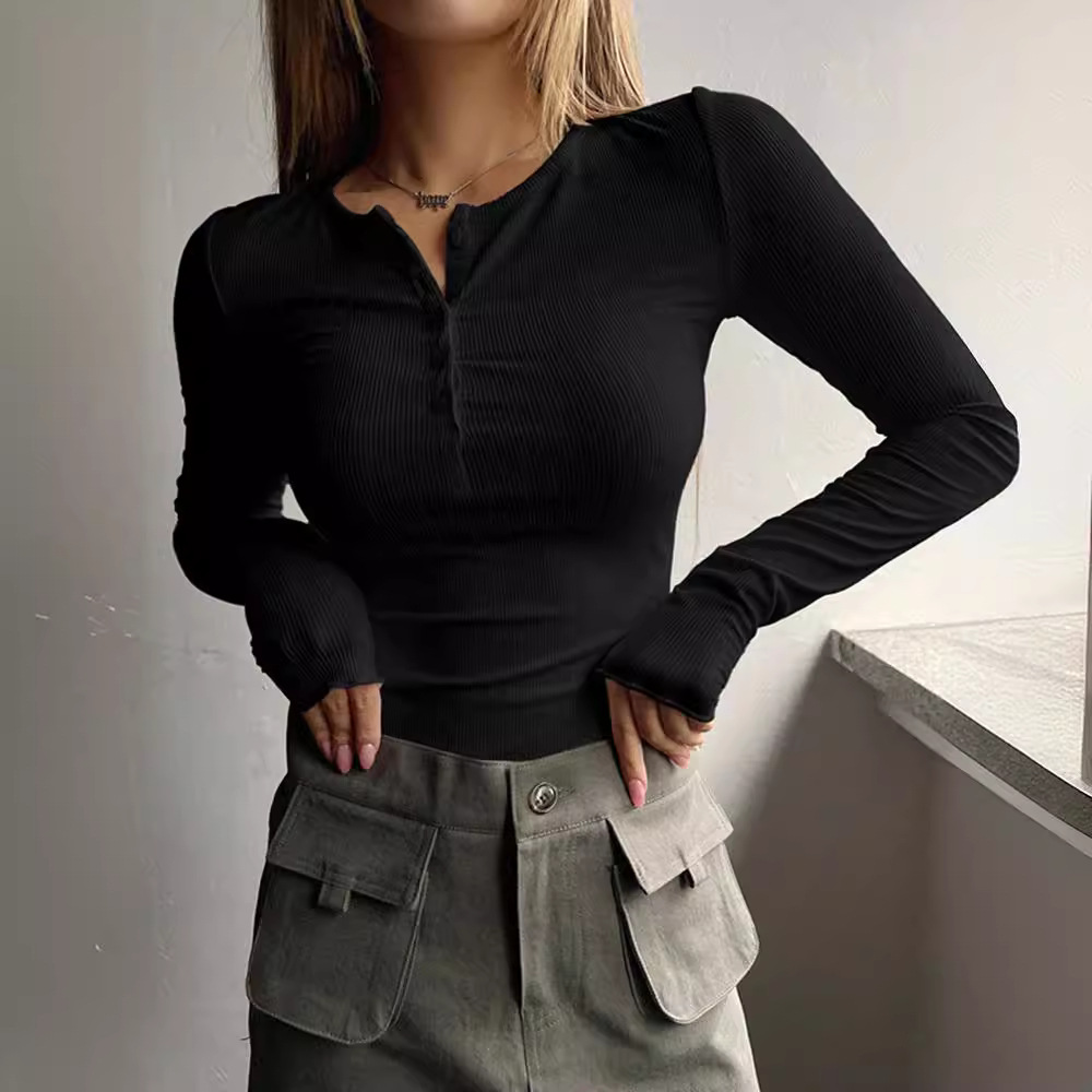 Button-Down Ribbed Slim-Fit Knit Top