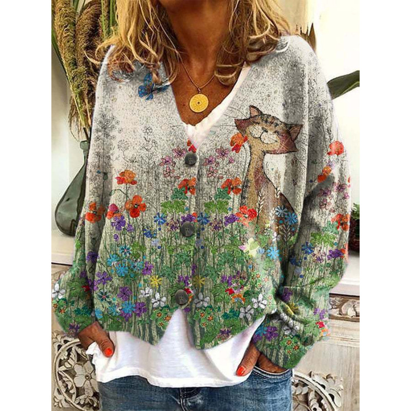 Christmas Abstract Print Casual Cloak Cardigan