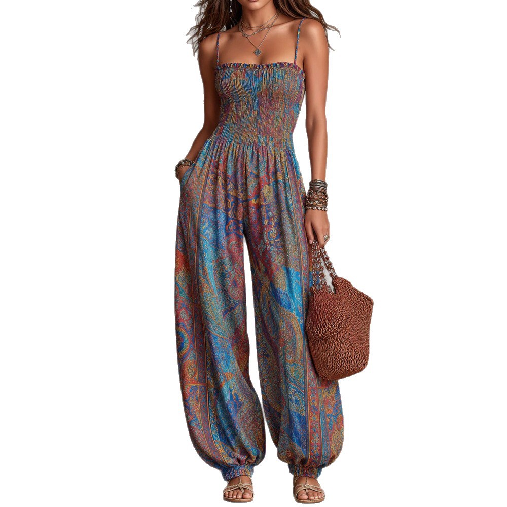 Bohemian Paisley Print Sleeveless Jumpsuit for Women
