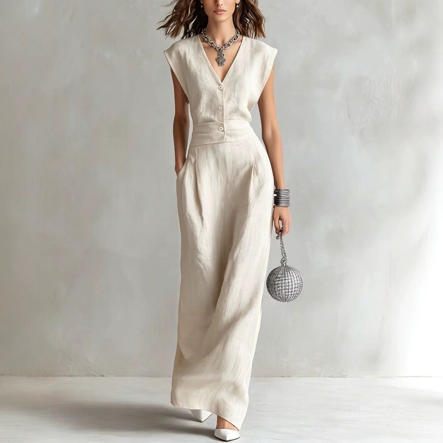 Elegant V-Neck Sleeveless A-Line Long Dress