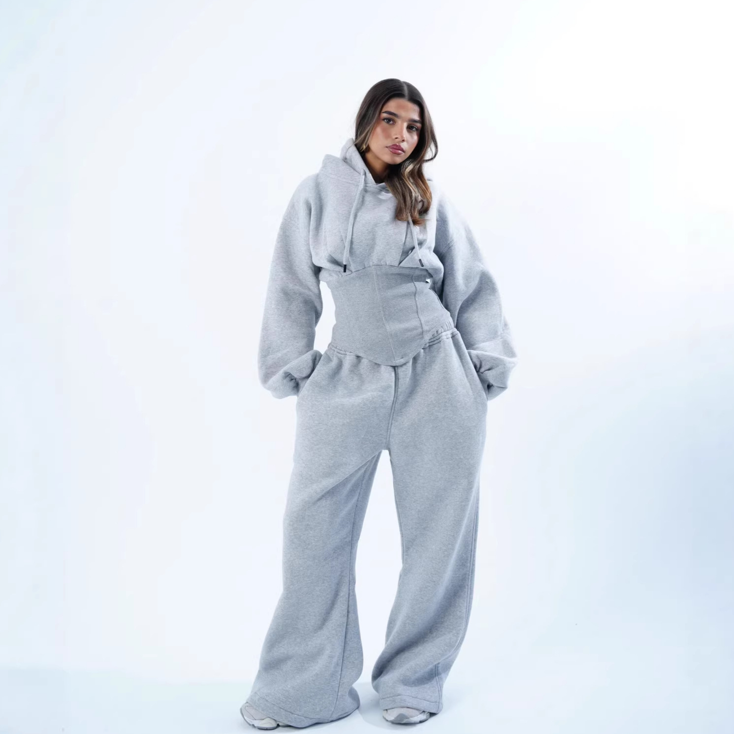 Women's Slim Fit Drawstring Hooded Top and Pants Two-Piece Set