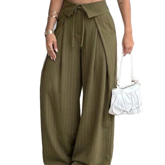 High-Waist Striped Wide-Leg Suit Pants Casual Trousers