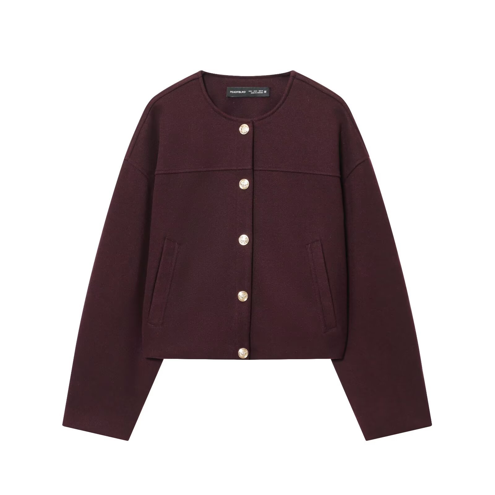 Women's Soft Round Neck Jacket with Gold Buttons