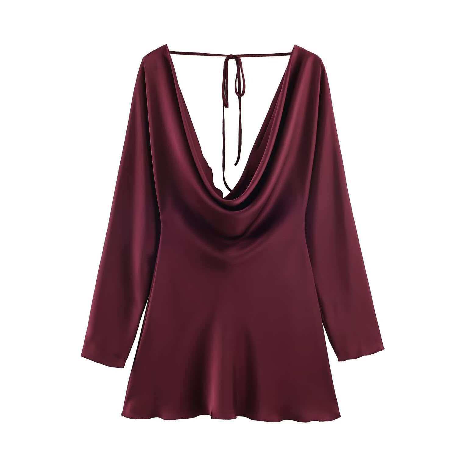 Women's Satin-Feel Draped Cowl Neck Bodycon Dress