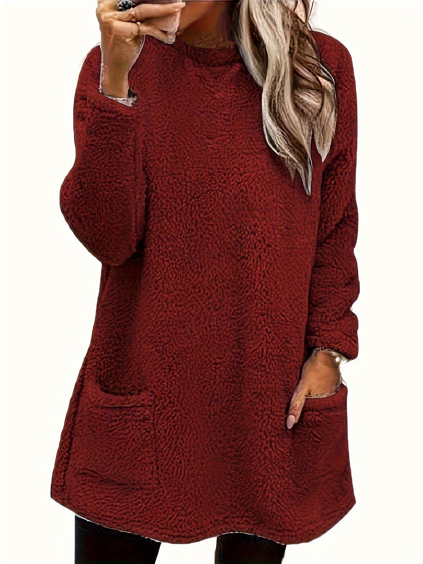 Women's Fleece Pullover Sweatshirt Long Sleeve Crew Neck Loose Fit with Pocket
