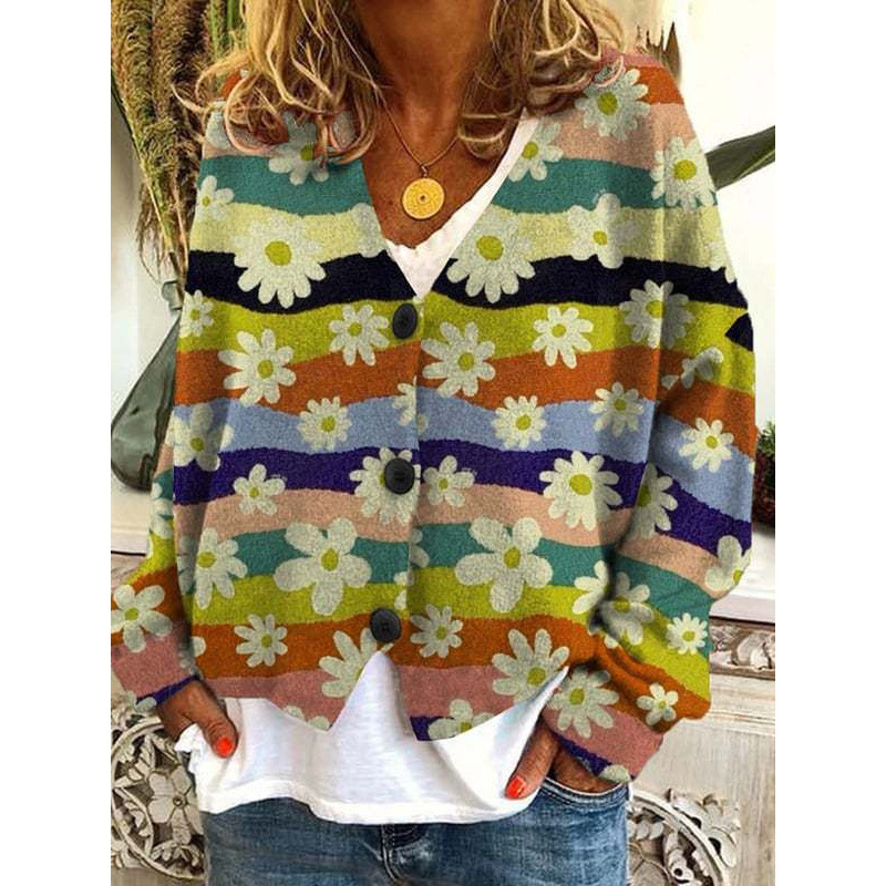 Christmas Abstract Print Casual Cloak Cardigan