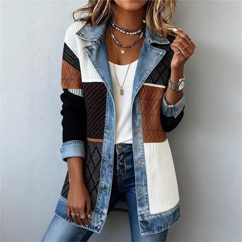 Women's Slim Fit Long Sleeve Patchwork Jacket