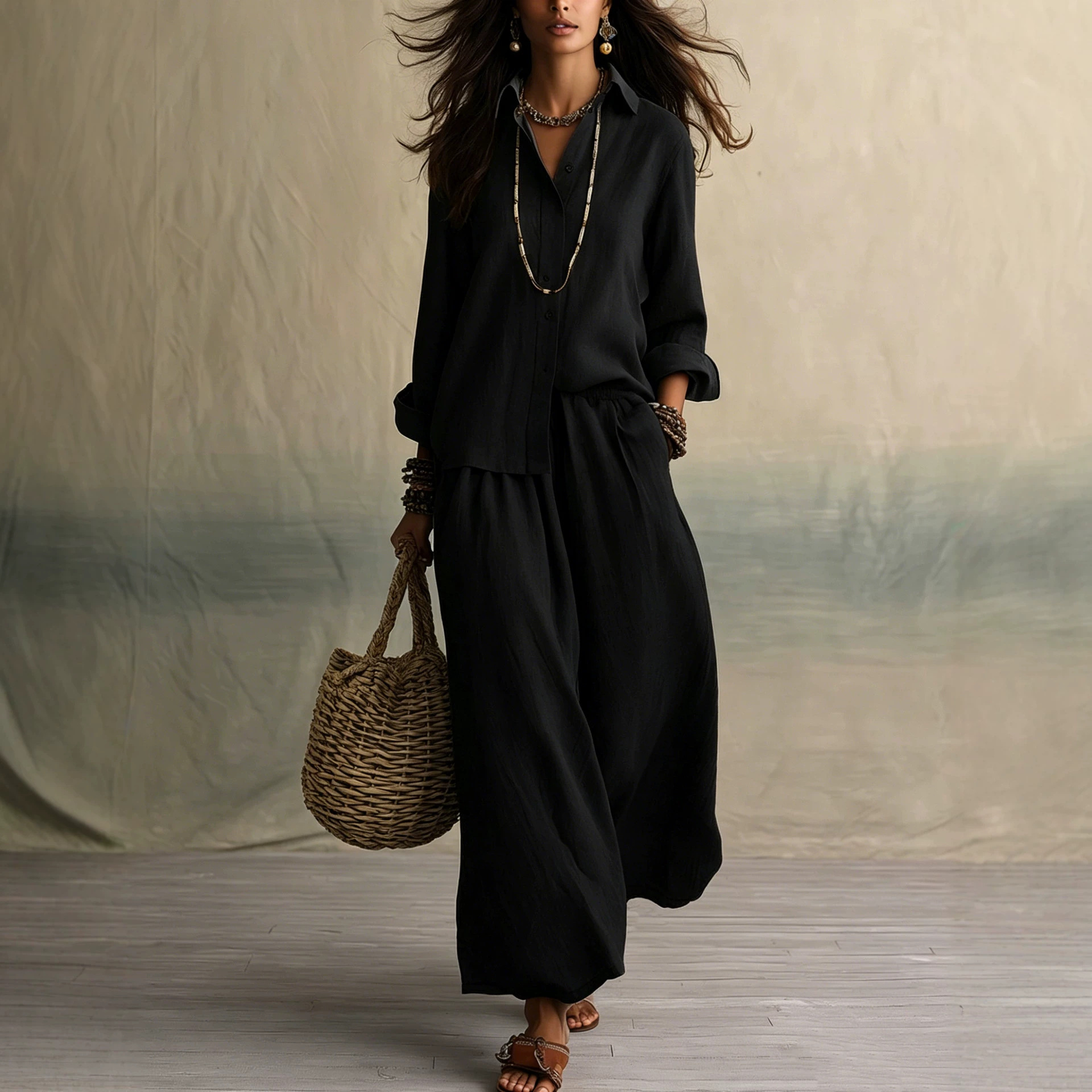 Women's Loose Two-Piece Shirt Collar Set Summer