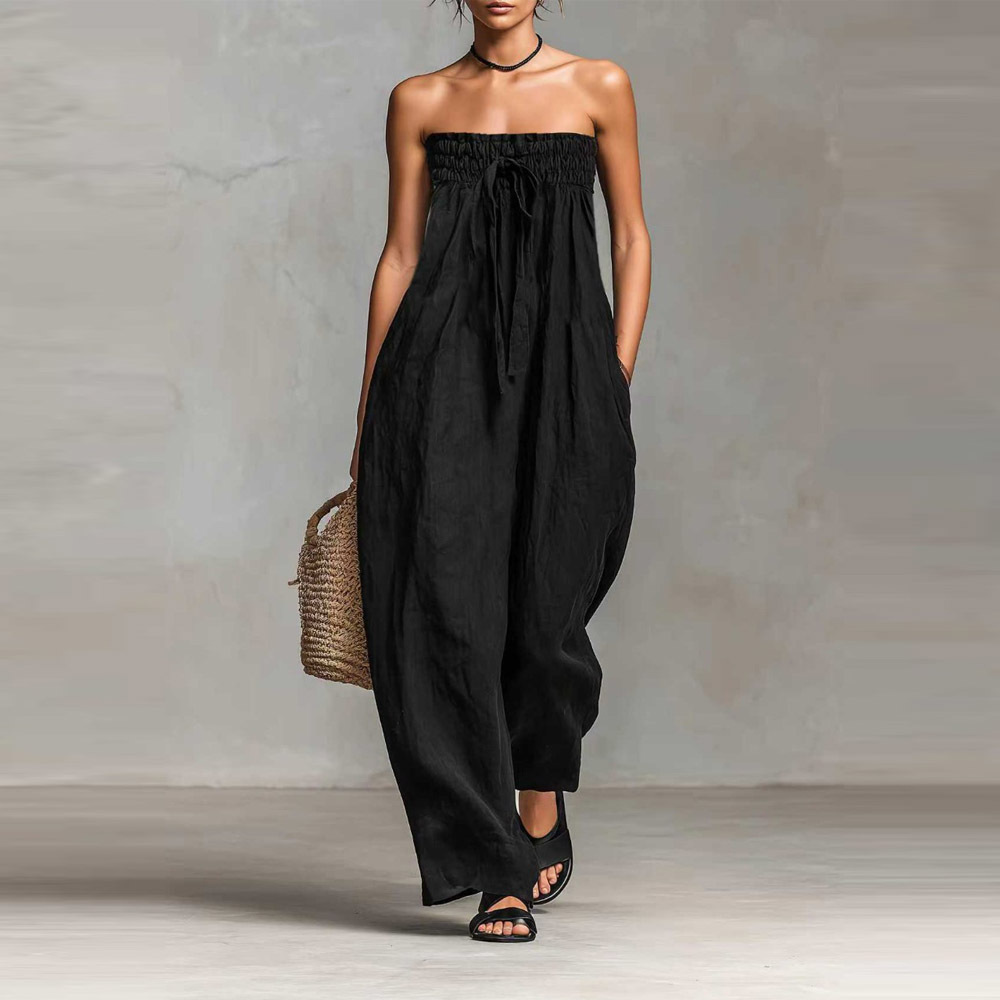 Women's Solid Color Wide-Leg Loose Casual Pants with Self-Tie Belt