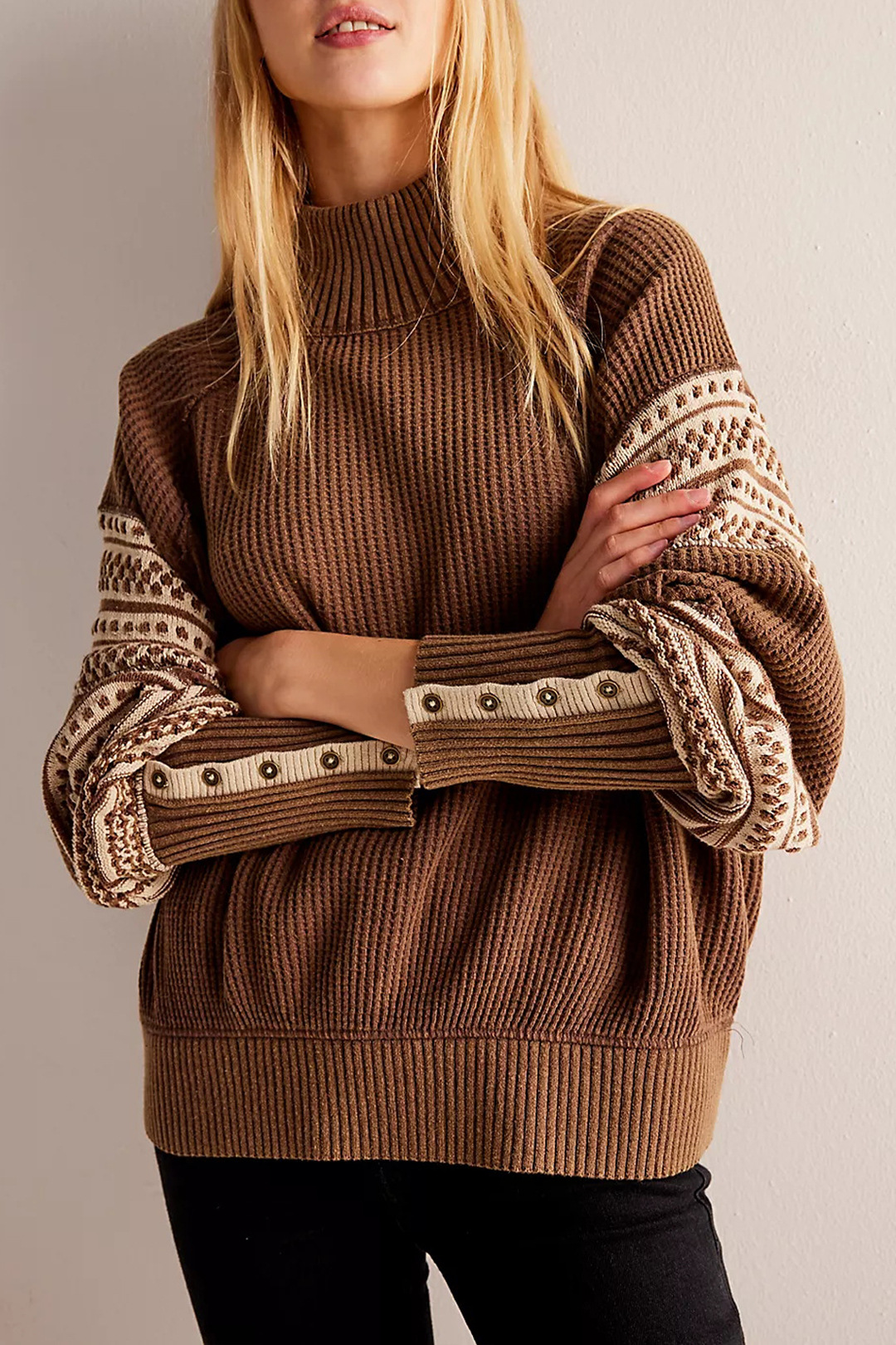Color-Block Knit Half-Turtleneck Pullover Sweater