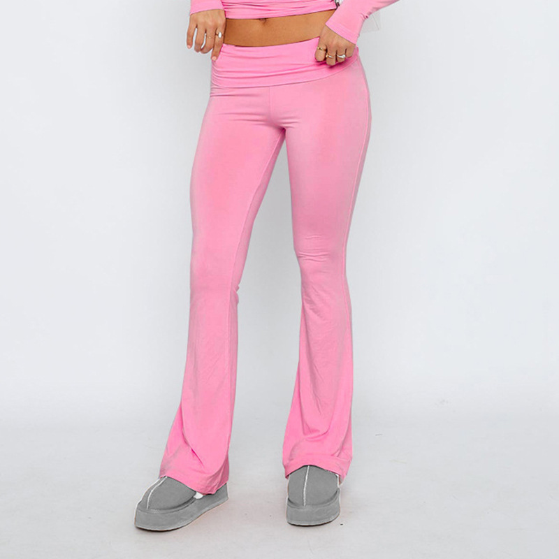 Women's Low-Rise Flare Pants Set Casual Slimming Solid Color