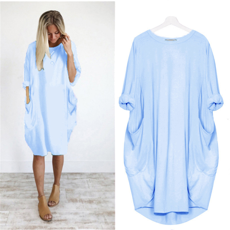 Women's Casual Loose Pocket Long Sleeve Plus Size Dress