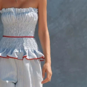 Light Blue Striped Tube Top and Pants Set
