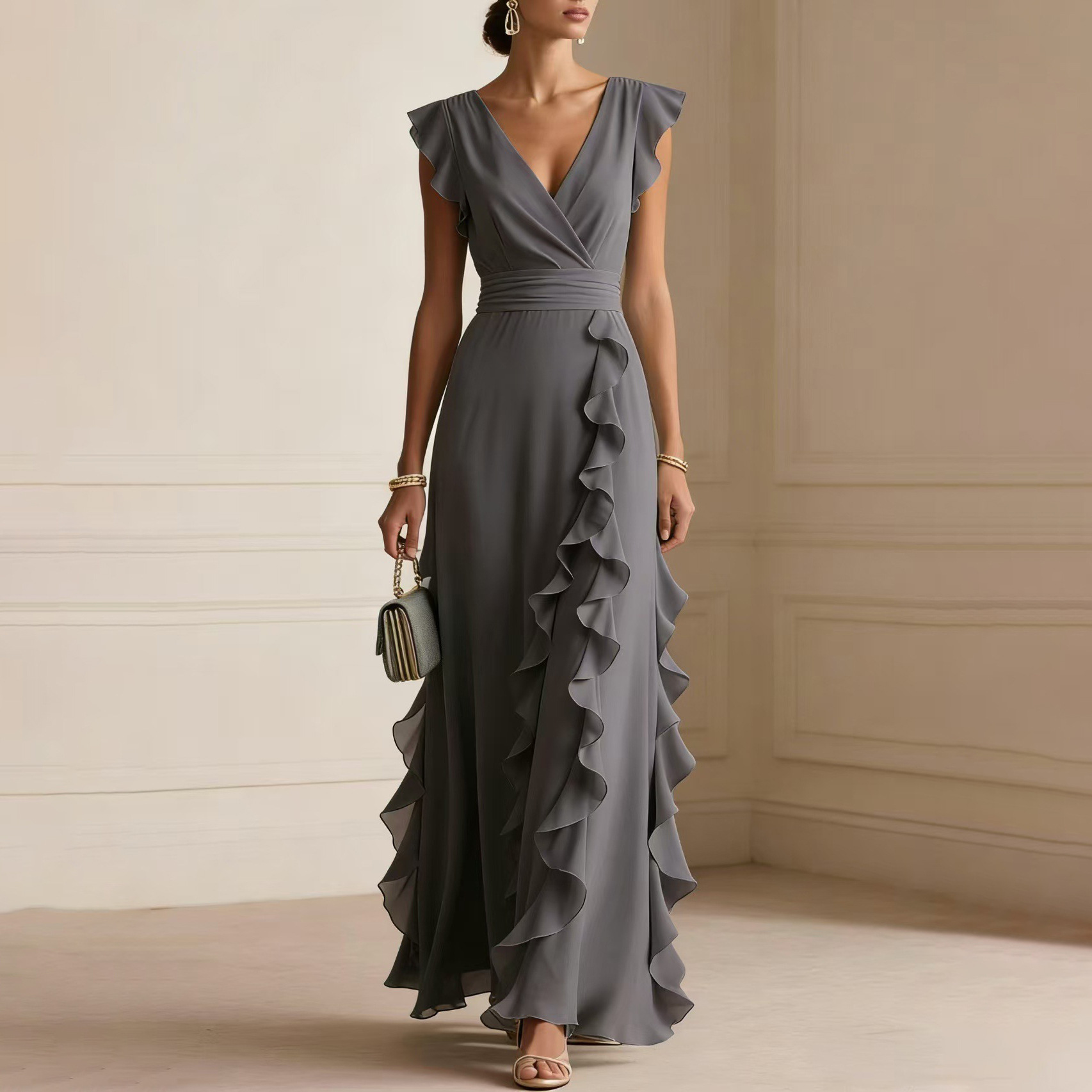 Women's Light Luxury French Style Solid Color Slim Fit Dress
