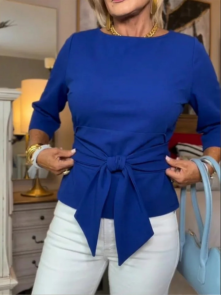 Butterfly Knit Top Slim Fit Crew Neck Seven Sleeve