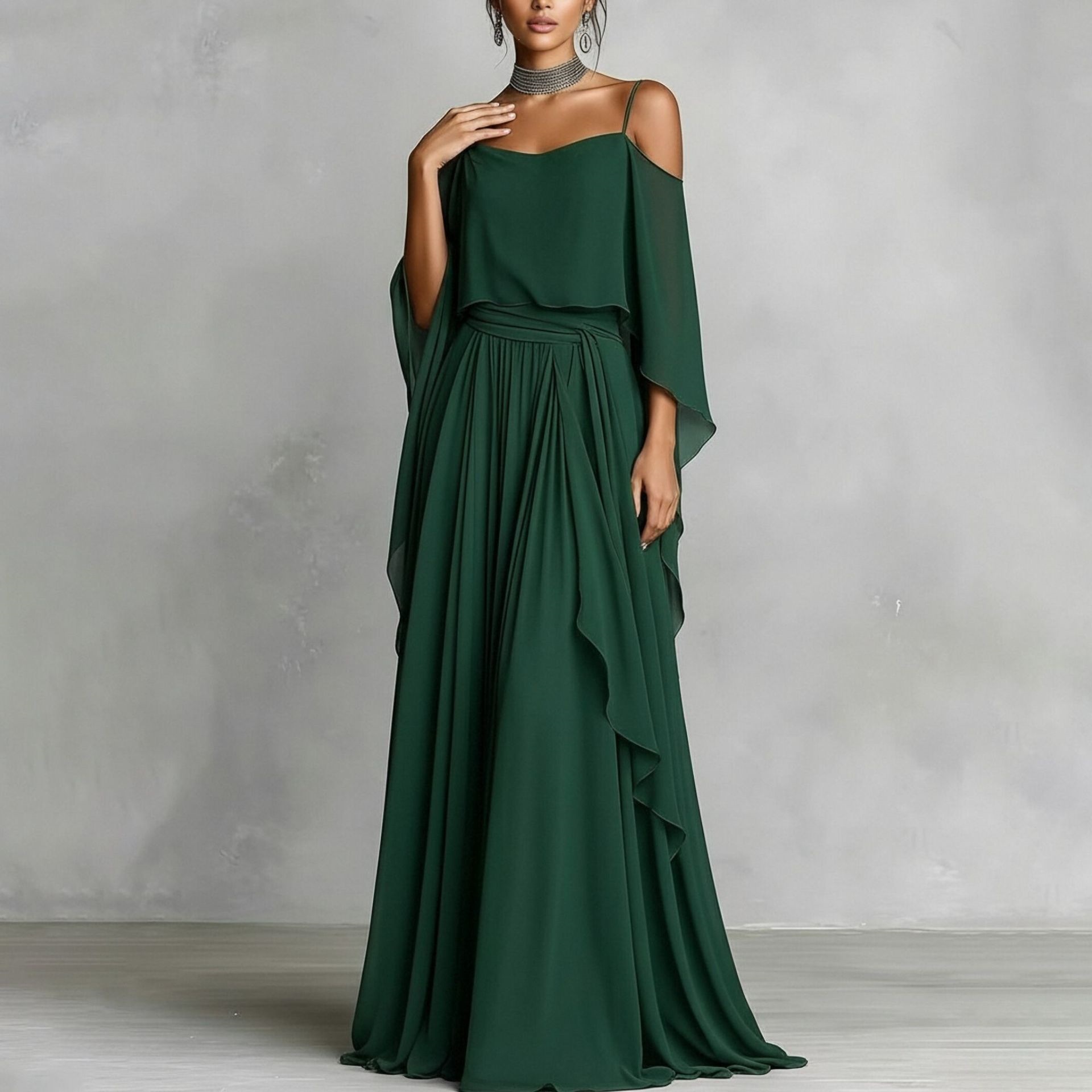 Women's Solid Color Tulle Pleated Cami Long Dress