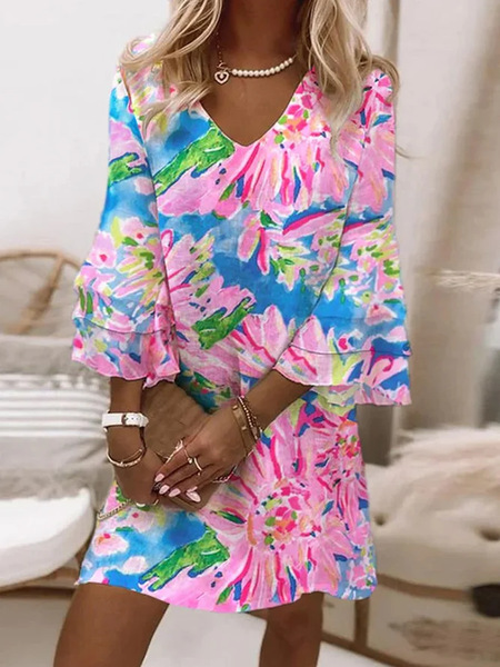 Women's Animal Print Ruched Floral Midi Dress
