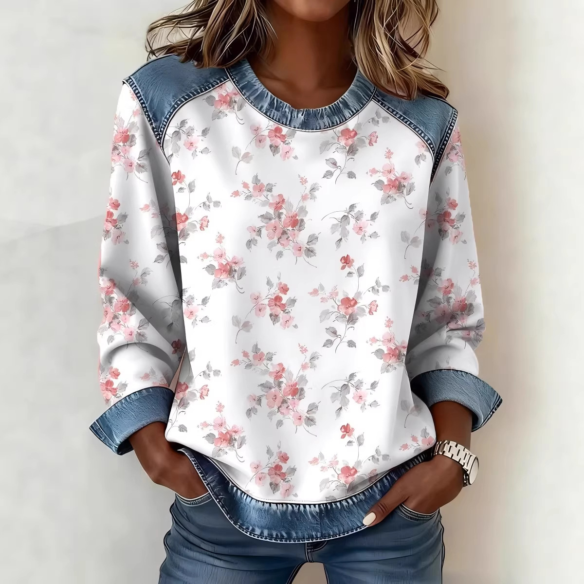3D Faux Cow Print Crewneck Loose Women's Sweatshirt