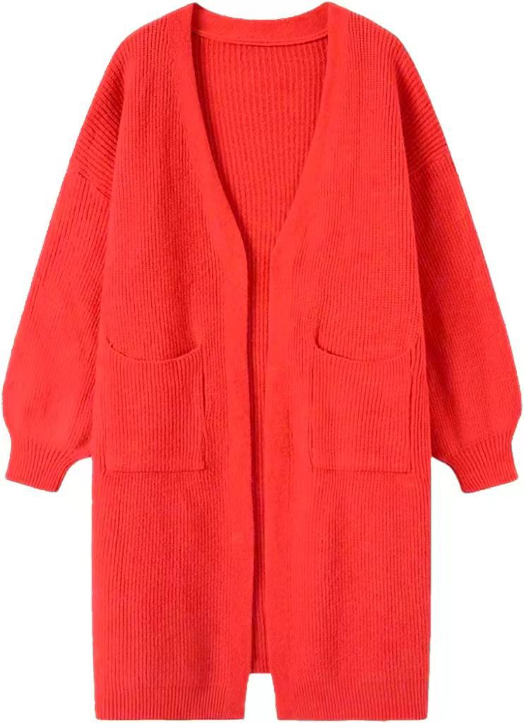 Women's Solid Color Pocket Open-Front Long Knit Cardigan Sweater Coat