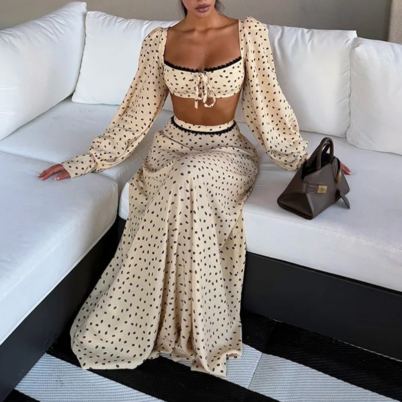Women's Polka Dot Long Skirt Two-Piece Set