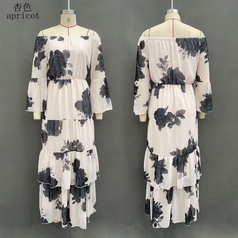 Women's Off-Shoulder Floral Print Patchwork Maxi Dress