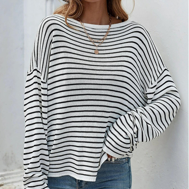 Striped Long Sleeve Open Back Knit Sweater